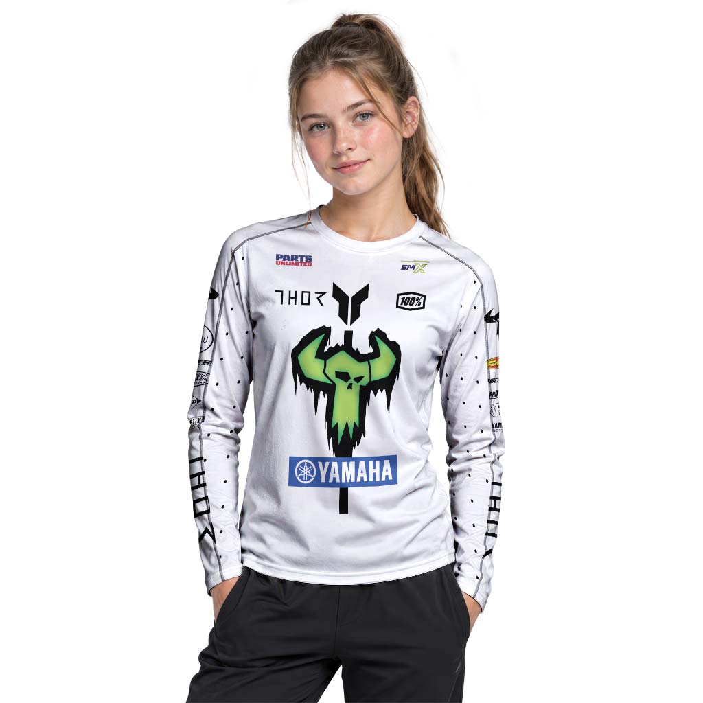 Deegan Danger 1 Yamaha White Neon Camo Youth Long Sleeve Motocross Jersey – Girl Lifestyle View
