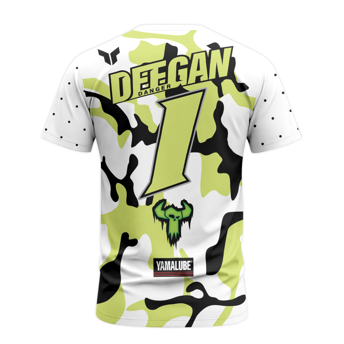 Deegan Danger 1 Yamaha White Neon Camo Youth Short Sleeve Motocross Jersey – Back View Mockup