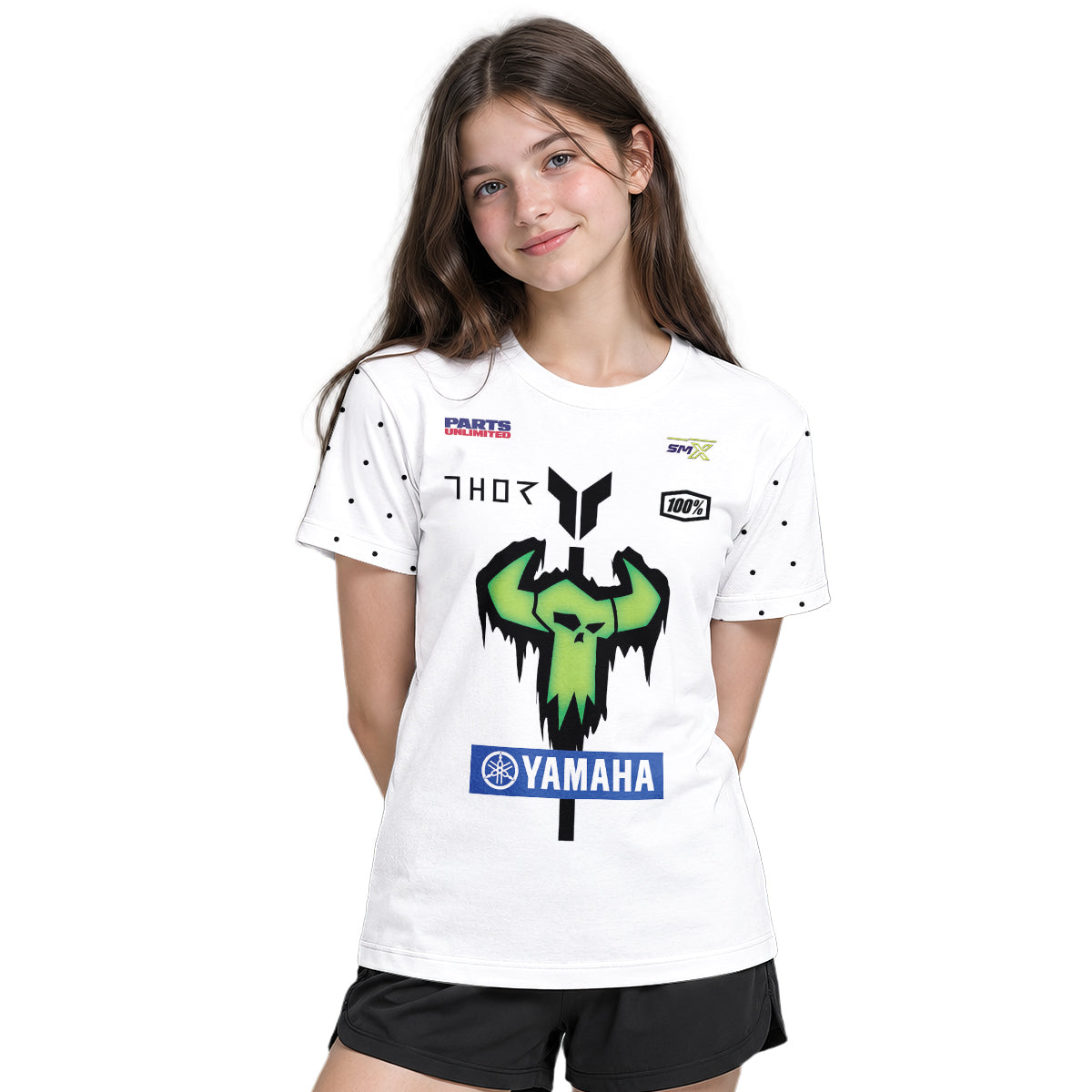 Deegan Danger 1 Yamaha White Neon Camo Youth Short Sleeve Motocross Jersey – Girl Lifestyle View