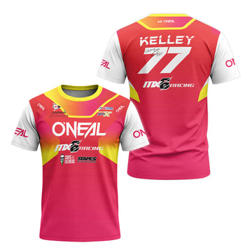 Derek Kelley #77 O'Neal MX6 Racing Red Pink Short Sleeve Motocross Jersey – Front and Back View