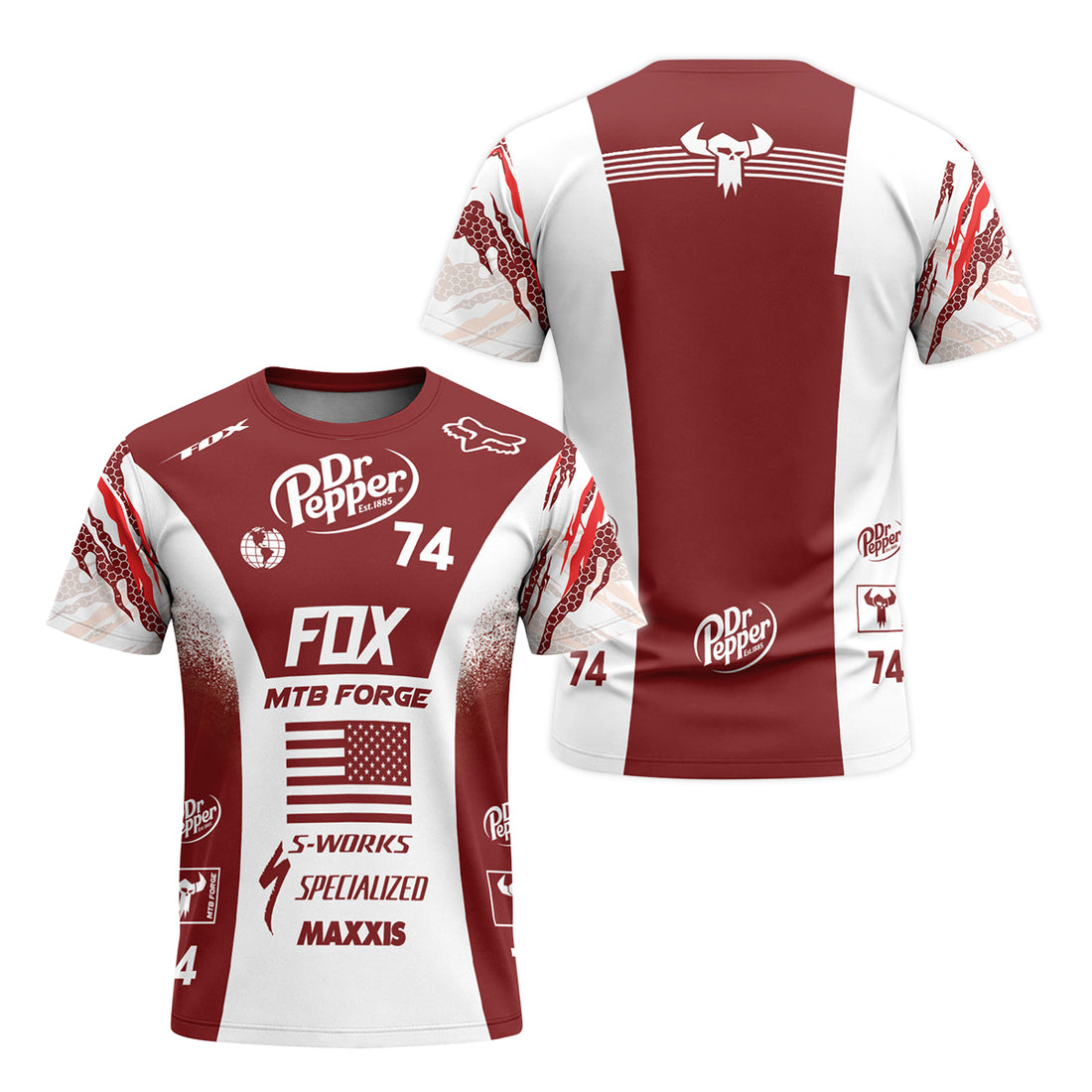 Dr Pepper Fox 74 Racing MTB T-Shirt | Dr Pepper Cycling T-Shirt - front and back view