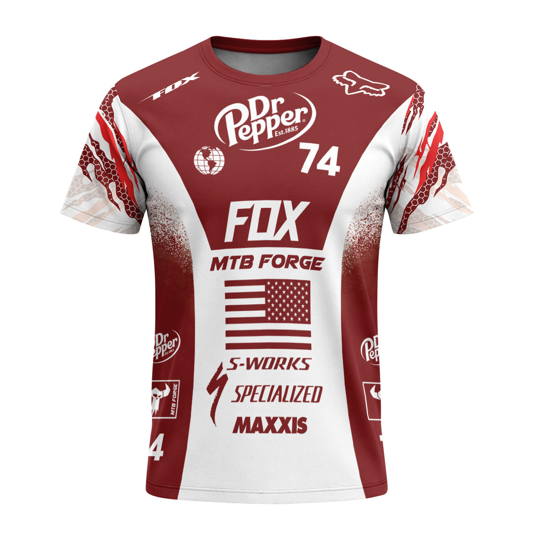 Dr Pepper Fox 74 Racing MTB T-Shirt | Dr Pepper Cycling T-Shirt - front and back view