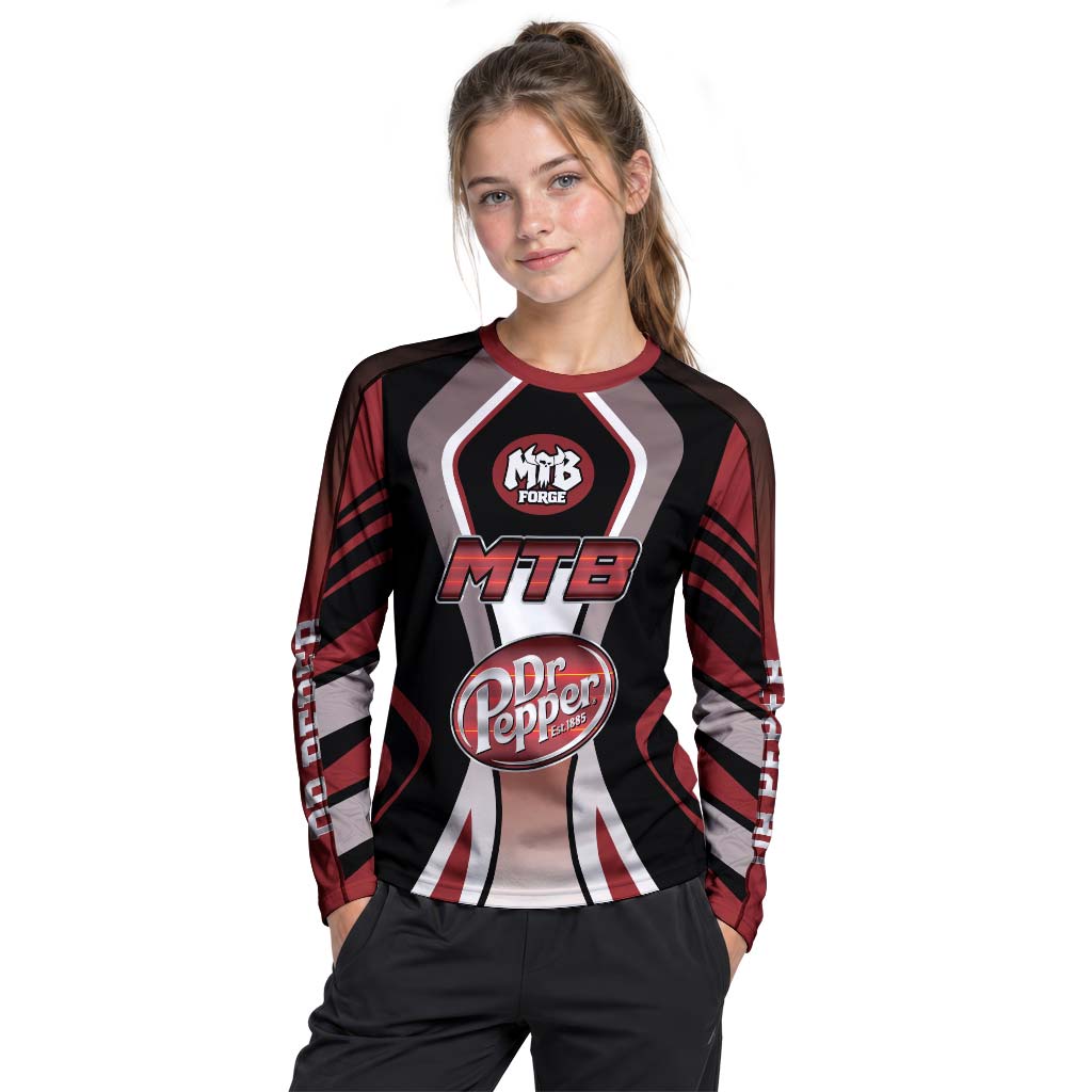 Dr Pepper MTB Retro Youth Long Sleeve Mountain Bike Jersey – Girl Lifestyle View