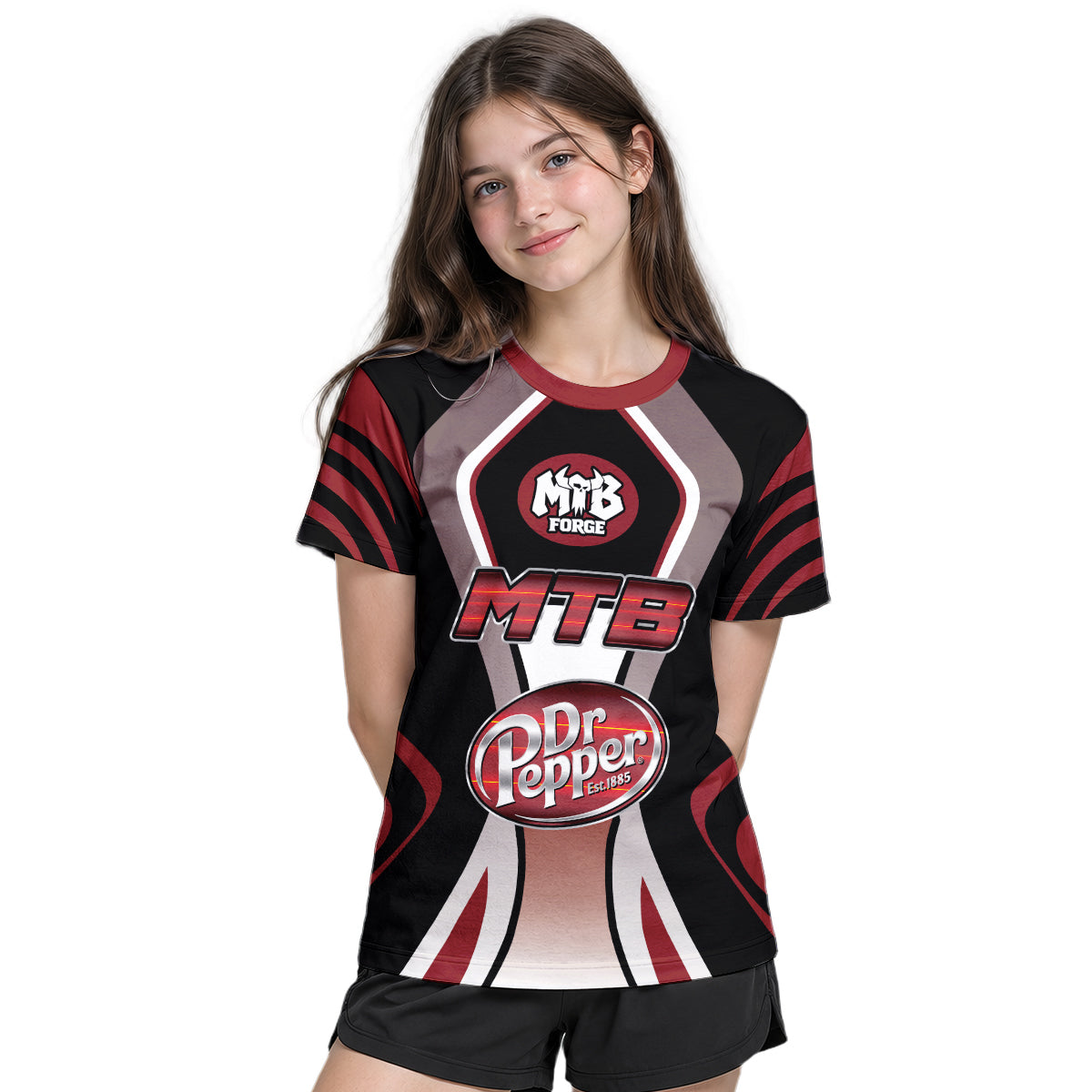 Dr Pepper MTB Retro Youth Short Sleeve Mountain Bike Jersey – Girl Lifestyle View