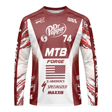 Dr Pepper Specialized 74 Red White Long Sleeve Mountain Bike Jersey – Front View Mockup