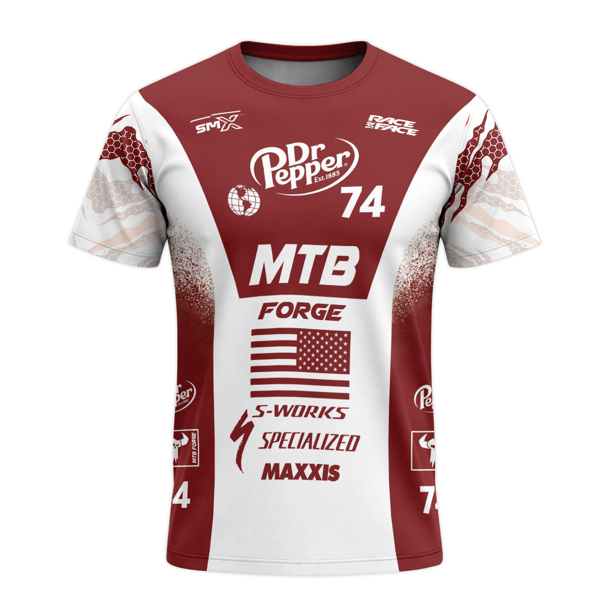 Dr Pepper Specialized 74 Red White Short Sleeve Mountain Bike Jersey – Front View Mockup