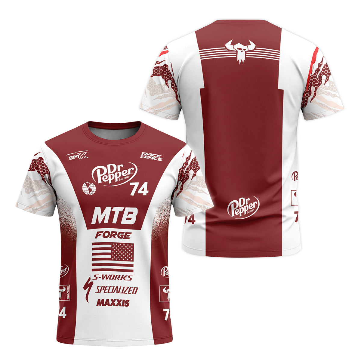 Dr Pepper Specialized 74 Red White Short Sleeve Mountain Bike Jersey – Front and Back View