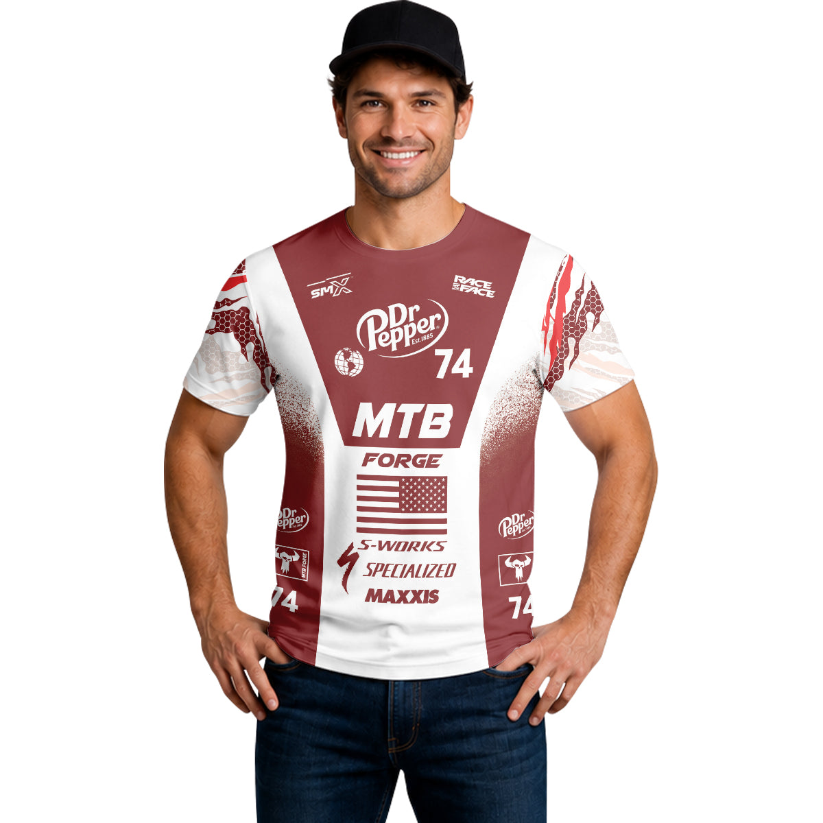Dr Pepper Specialized 74 Red White Short Sleeve Mountain Bike Jersey – Lifestyle View
