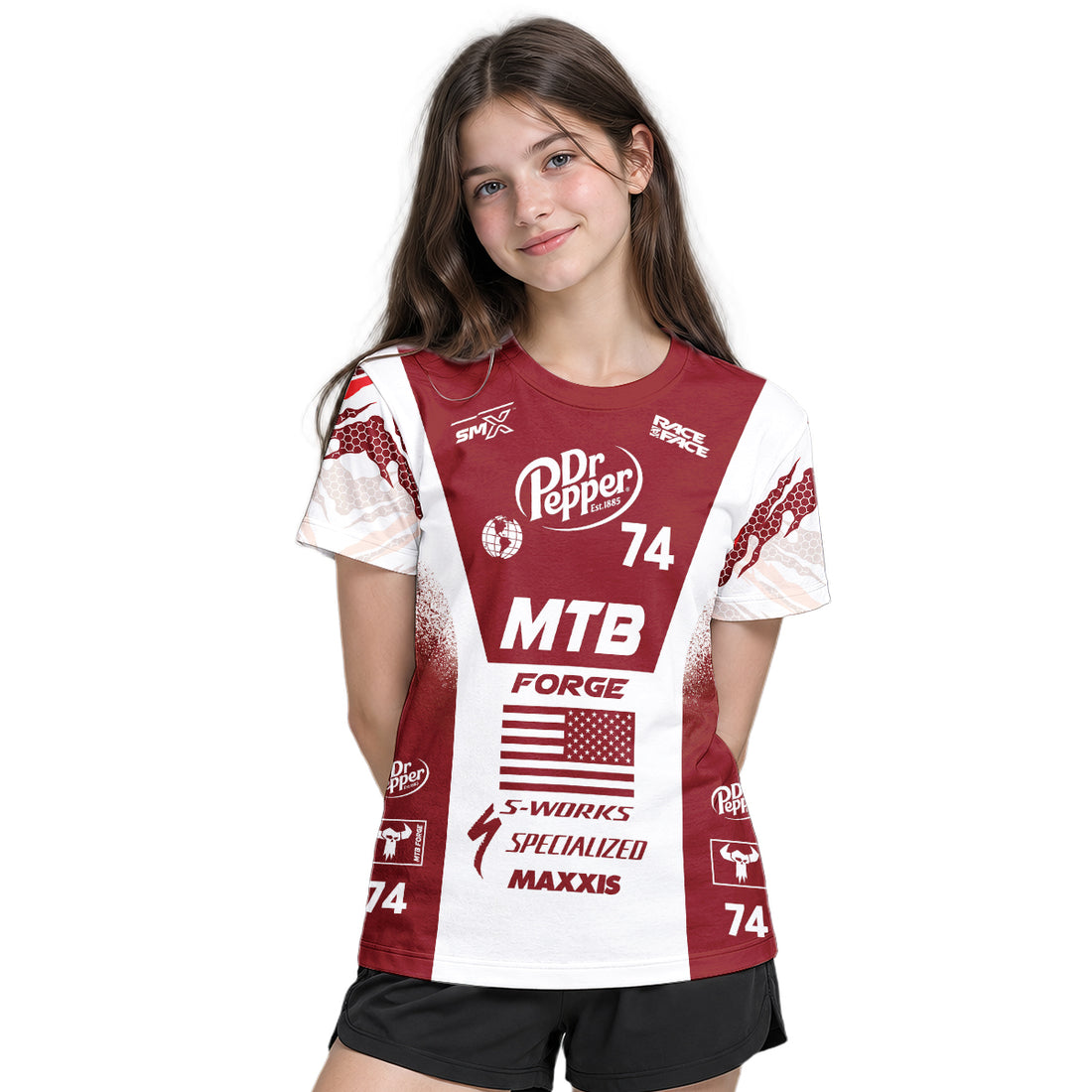 Dr Pepper Specialized 74 Red White Youth Short Sleeve Mountain Bike Jersey – Boy Lifestyle View