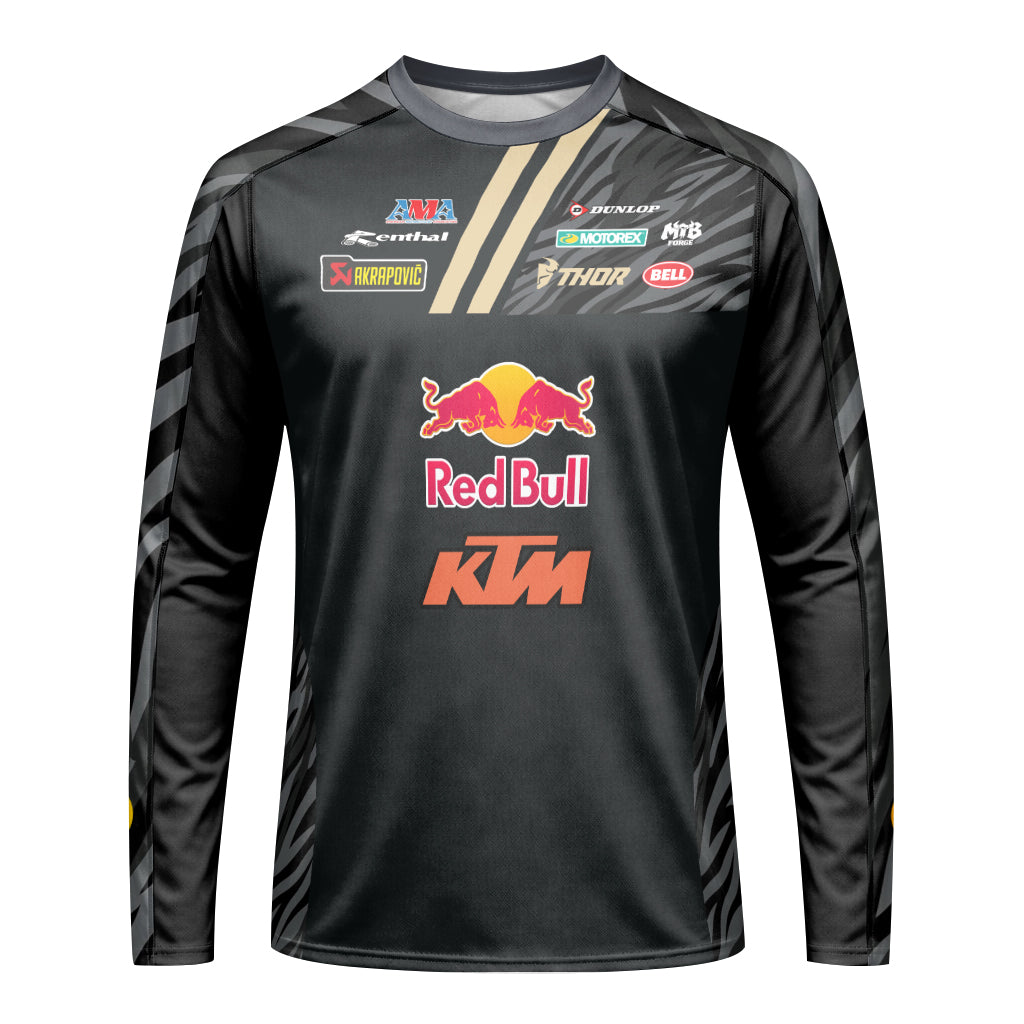Dungey #1 Red Bull KTM Black Gold Long Sleeve Motocross Jersey – Front View Mockup