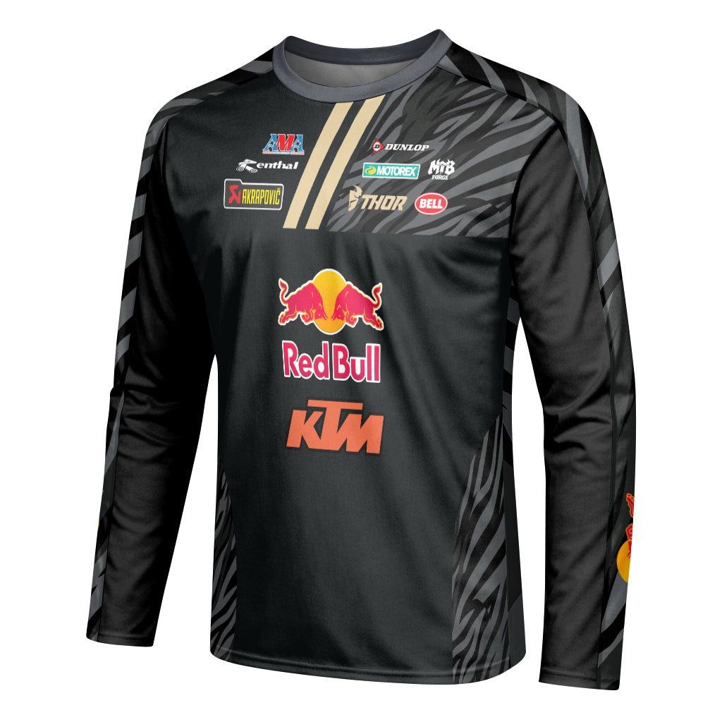Dungey #1 Red Bull KTM Black Gold Long Sleeve Motocross Jersey – Left Side View Mockup