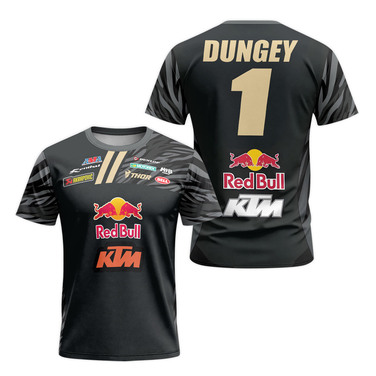 Dungey #1 Red Bull KTM Black Gold Short Sleeve Motocross Jersey – Front and Back View