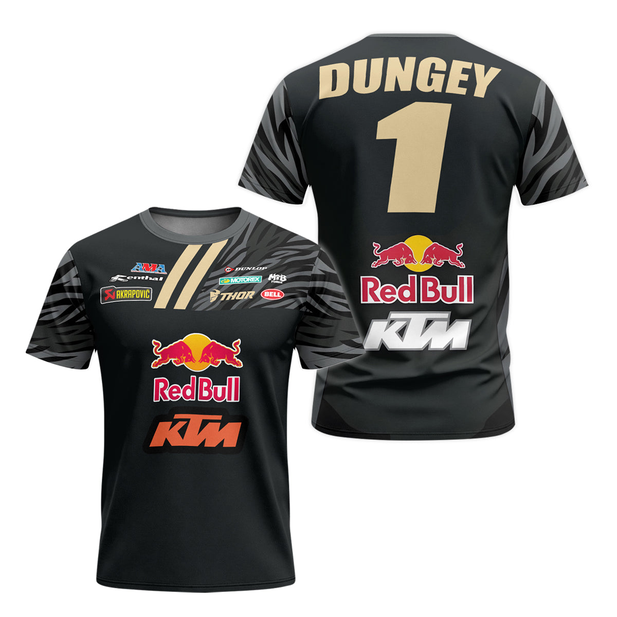 Dungey #1 Red Bull KTM Black Gold Youth Short Sleeve Motocross Jersey – Front and Back View