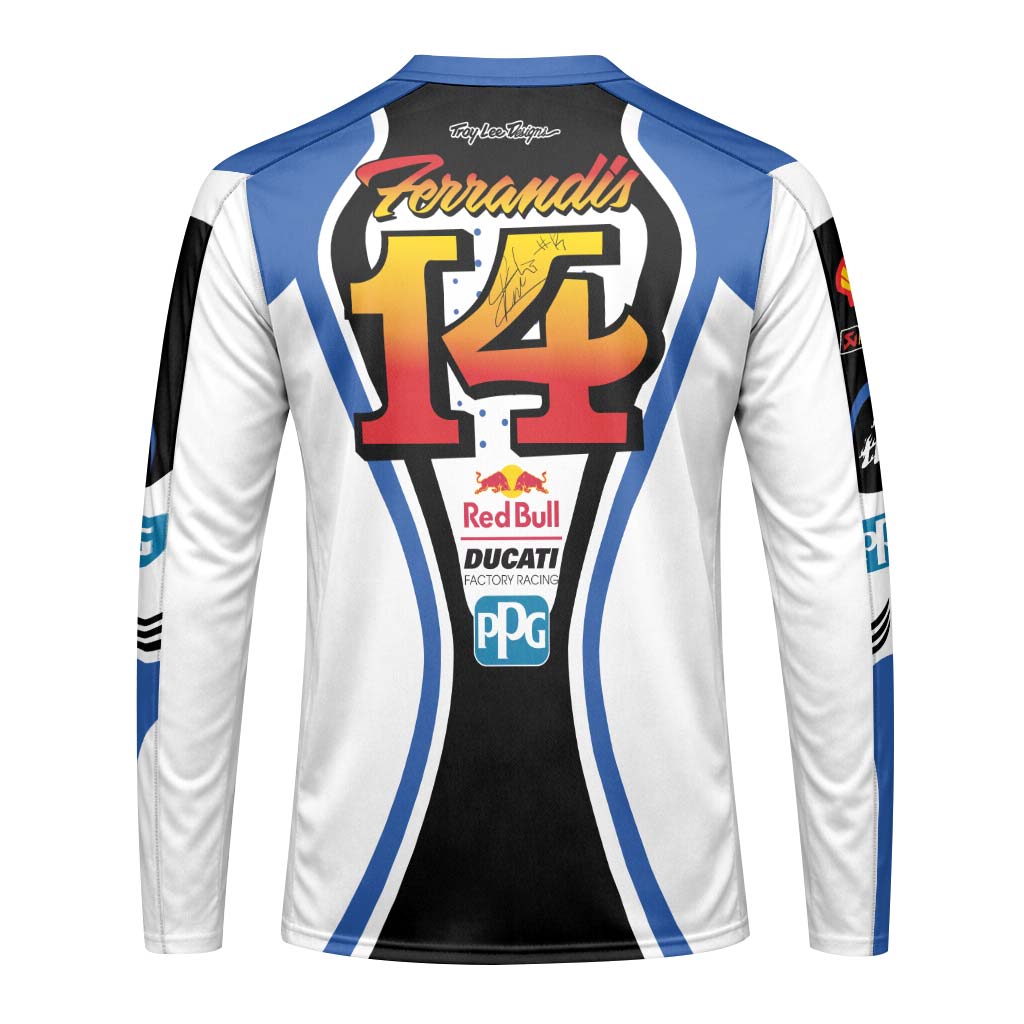 Dylan Ferrandis #14 Red Bull Ducati Factory Racing Youth Long Sleeve Motocross Jersey – Back View Mockup