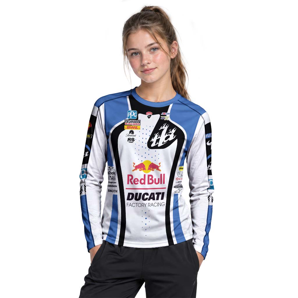 Dylan Ferrandis #14 Red Bull Ducati Factory Racing Youth Long Sleeve Motocross Jersey – Girl Lifestyle View