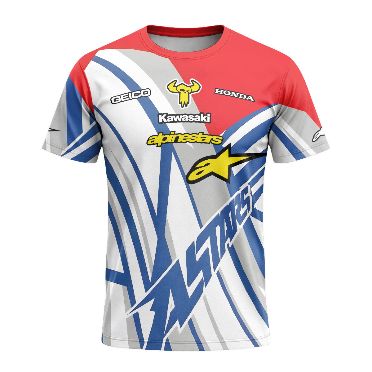Eli Tomac #3 GEICO Honda Alpinestars Red Blue Short Sleeve Motocross Jersey – Front View Mockup
