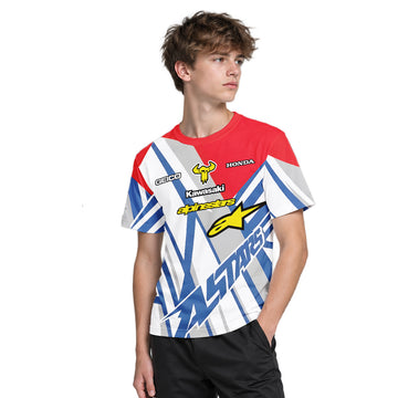 Eli Tomac #3 GEICO Honda Alpinestars Red Blue Youth Short Sleeve Motocross Jersey – Boy Lifestyle View