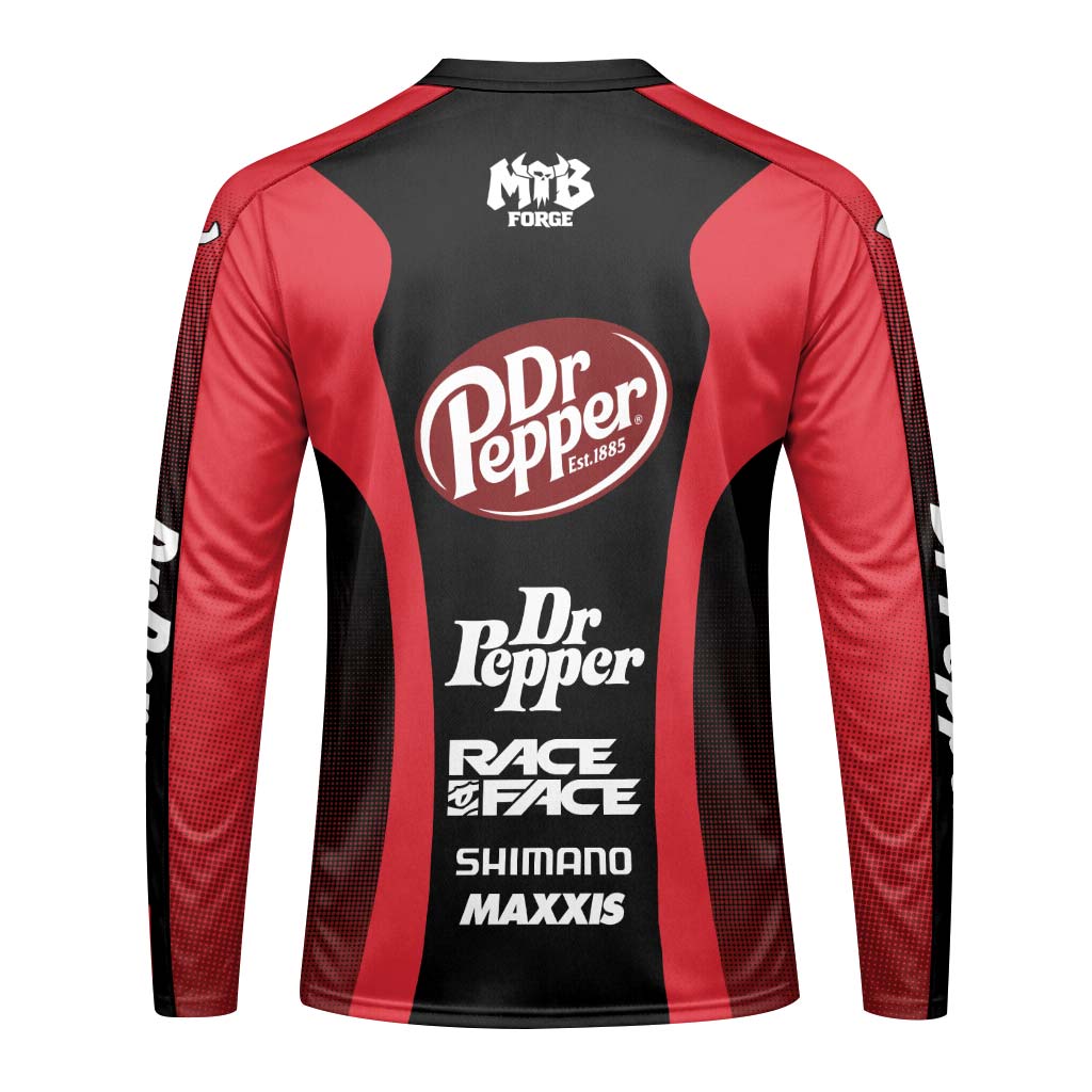 Factory Dr Pepper Long Sleeve Mountain Bike Jersey – Back View Mockup