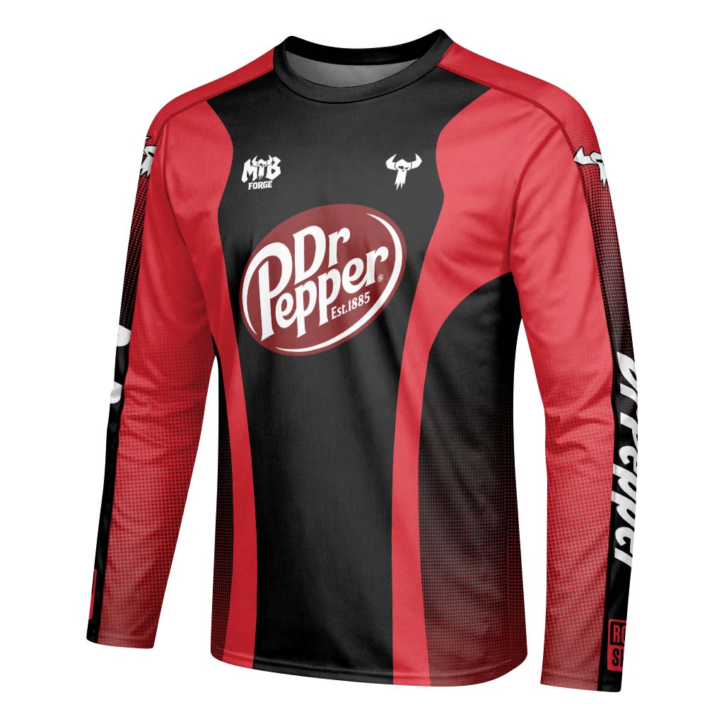 Factory Dr Pepper Youth Long Sleeve Mountain Bike Jersey – Left Side View Mockup