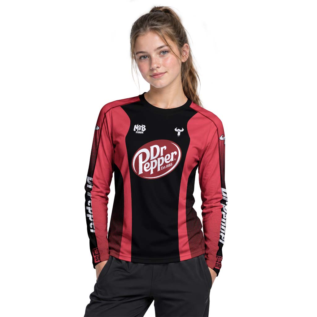 Factory Dr Pepper Youth Long Sleeve Mountain Bike Jersey – Girl Lifestyle View