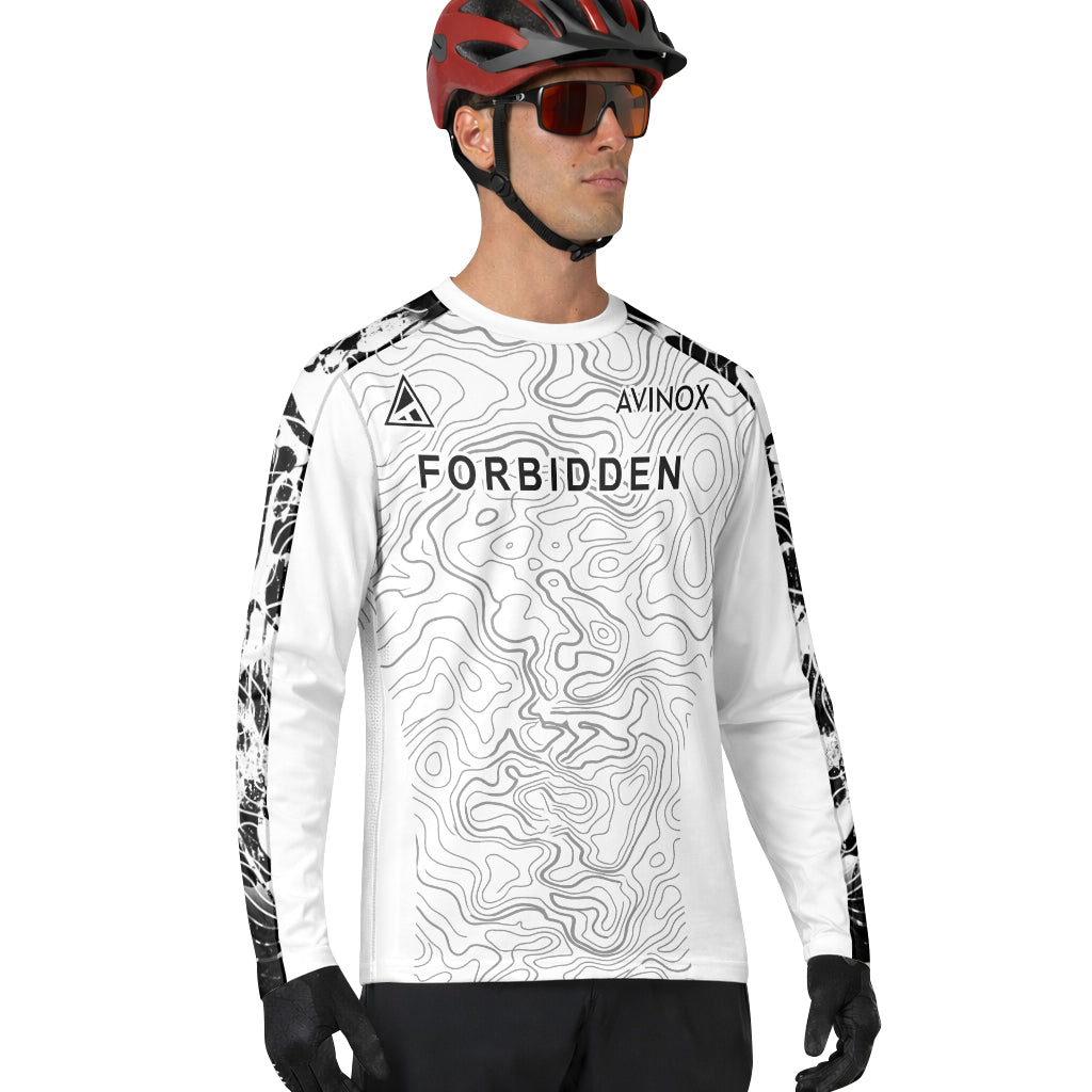 Forbidden White Black Topographic Long Sleeve Mountain Bike Jersey – Lifestyle View