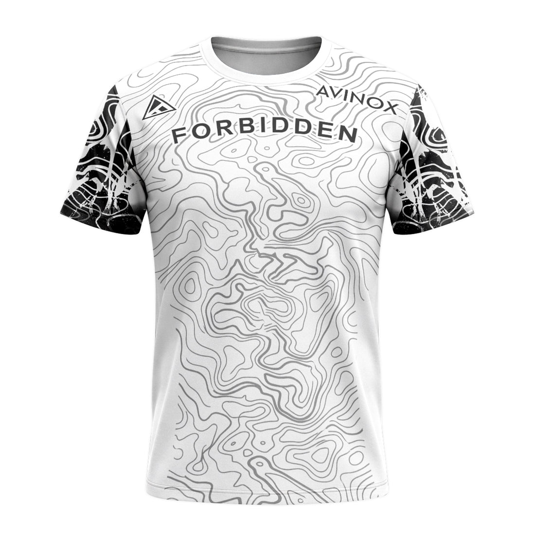 Forbidden White Black Topographic Short Sleeve Mountain Bike Jersey – Front and Back View