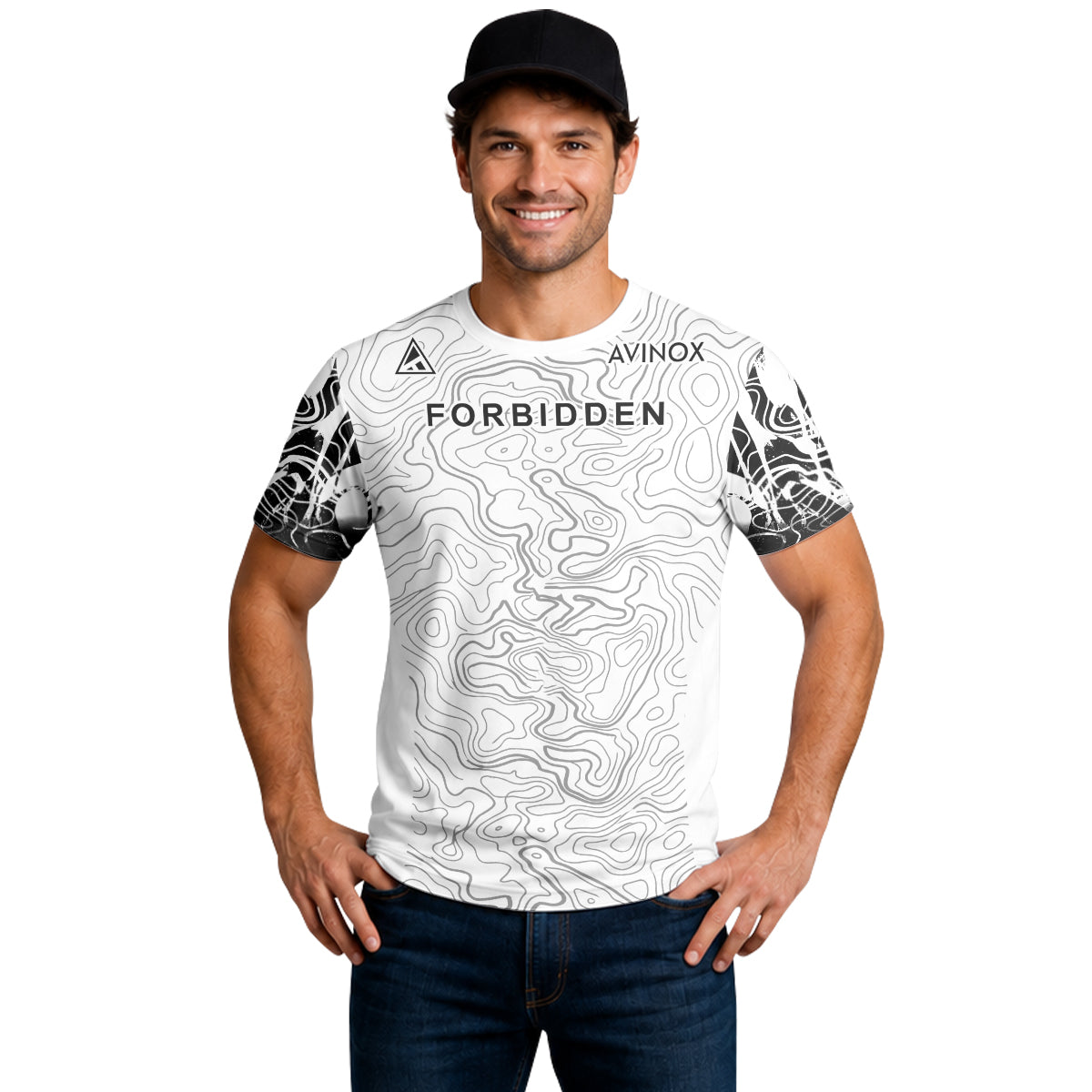 Forbidden White Black Topographic Short Sleeve Mountain Bike Jersey – Lifestyle View