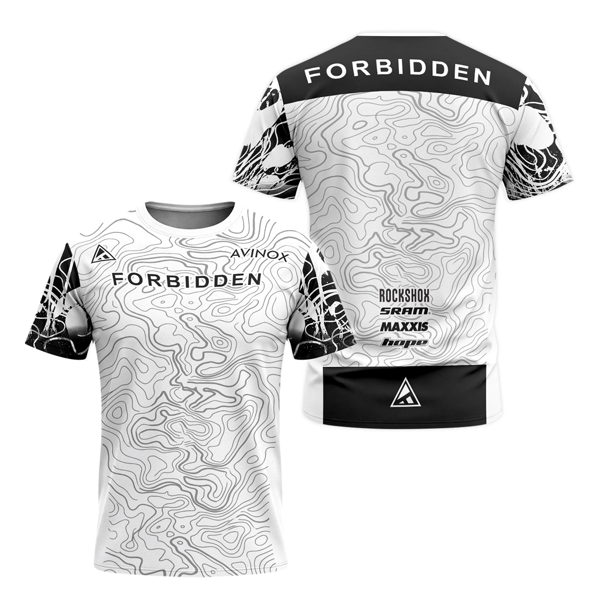 Forbidden White Black Topographic Youth Short Sleeve Mountain Bike Jersey – Front and Back View