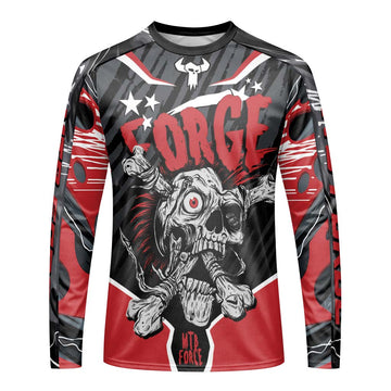 Forge Bone Biter Black & Red Downhill Jersey | Black Red MTB Jersey - front view mockup
