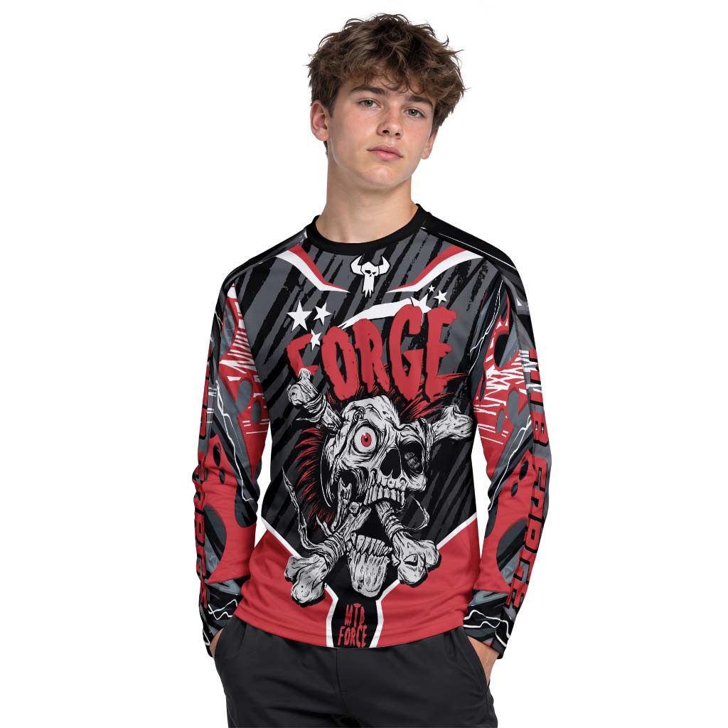 Forge Bone Biter Black & Red Youth Long Sleeve Mountain Bike Jersey – Boy Lifestyle View
