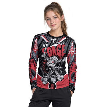 Forge Bone Biter Black & Red Youth Long Sleeve Mountain Bike Jersey – Girl Lifestyle View