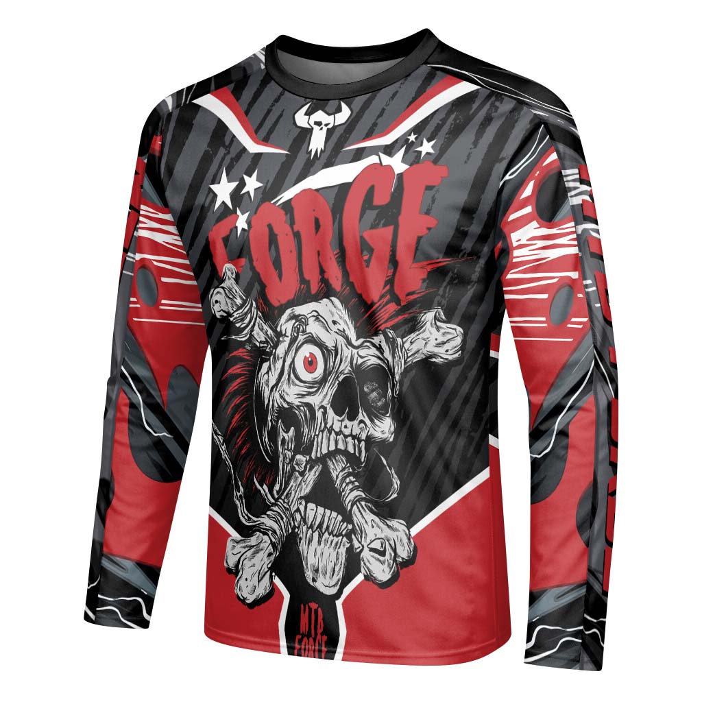 Forge Bone Biter Black & Red Youth Long Sleeve Mountain Bike Jersey – Left Side View Mockup