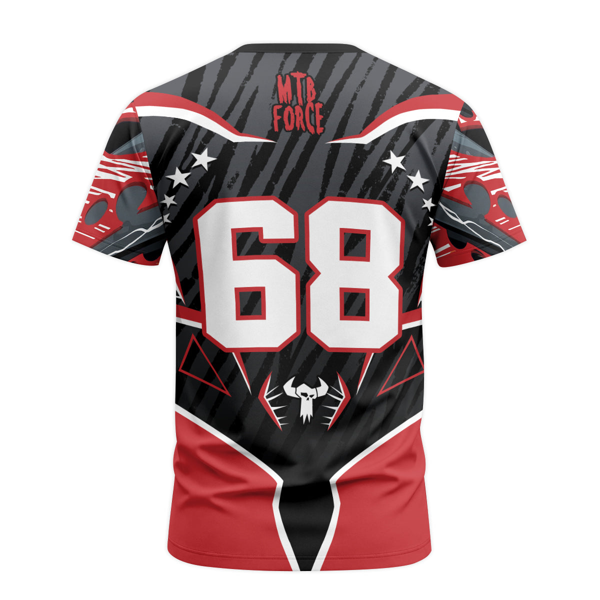 Forge Bone Biter Black & Red Youth Short Sleeve Mountain Bike Jersey – Back View Mockup