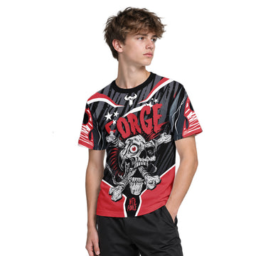Forge Bone Biter Black & Red Youth Short Sleeve Mountain Bike Jersey – Boy Lifestyle View