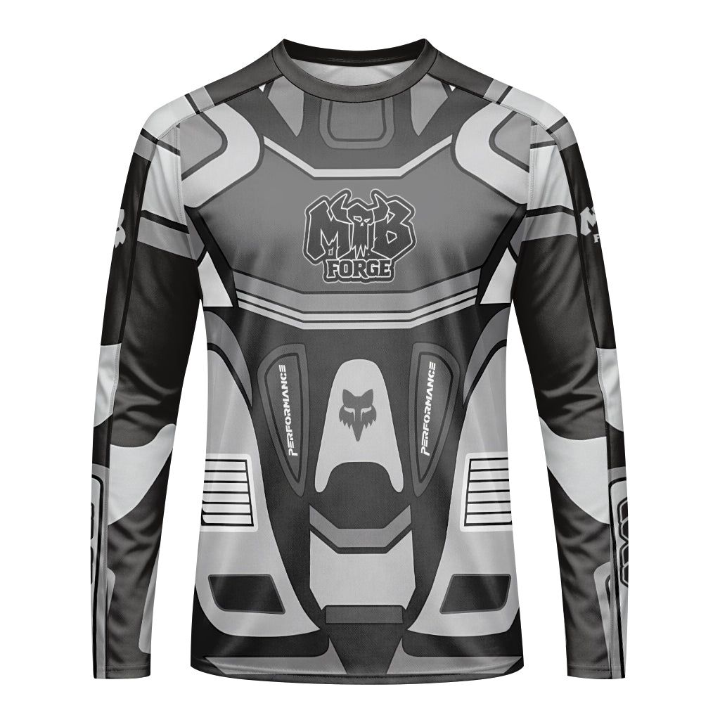 Fox 36 Gray Black Performance Long Sleeve Mountain Bike Jersey - front view mockup
