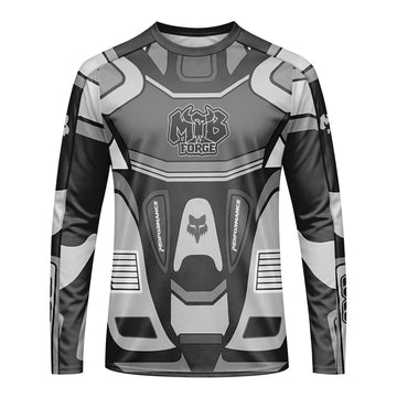 Fox 36 Gray Black Performance Long Sleeve Mountain Bike Jersey - front view mockup