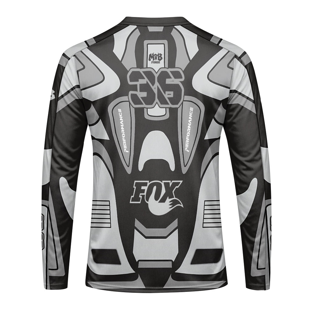 Fox 36 Gray Black Performance Long Sleeve Mountain Bike Jersey - front view mockup