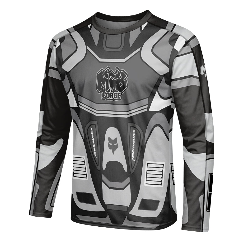 Fox 36 Gray Black Performance Long Sleeve Mountain Bike Jersey - left side mockup