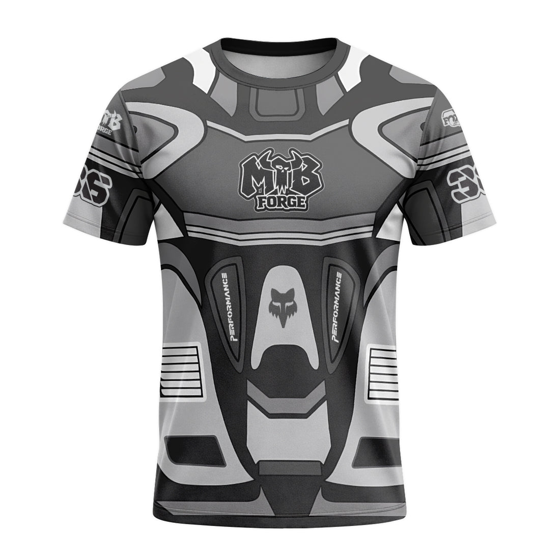 Fox 36 Gray Black Performance Short Sleeve Mountain Bike Jersey - front and back view
