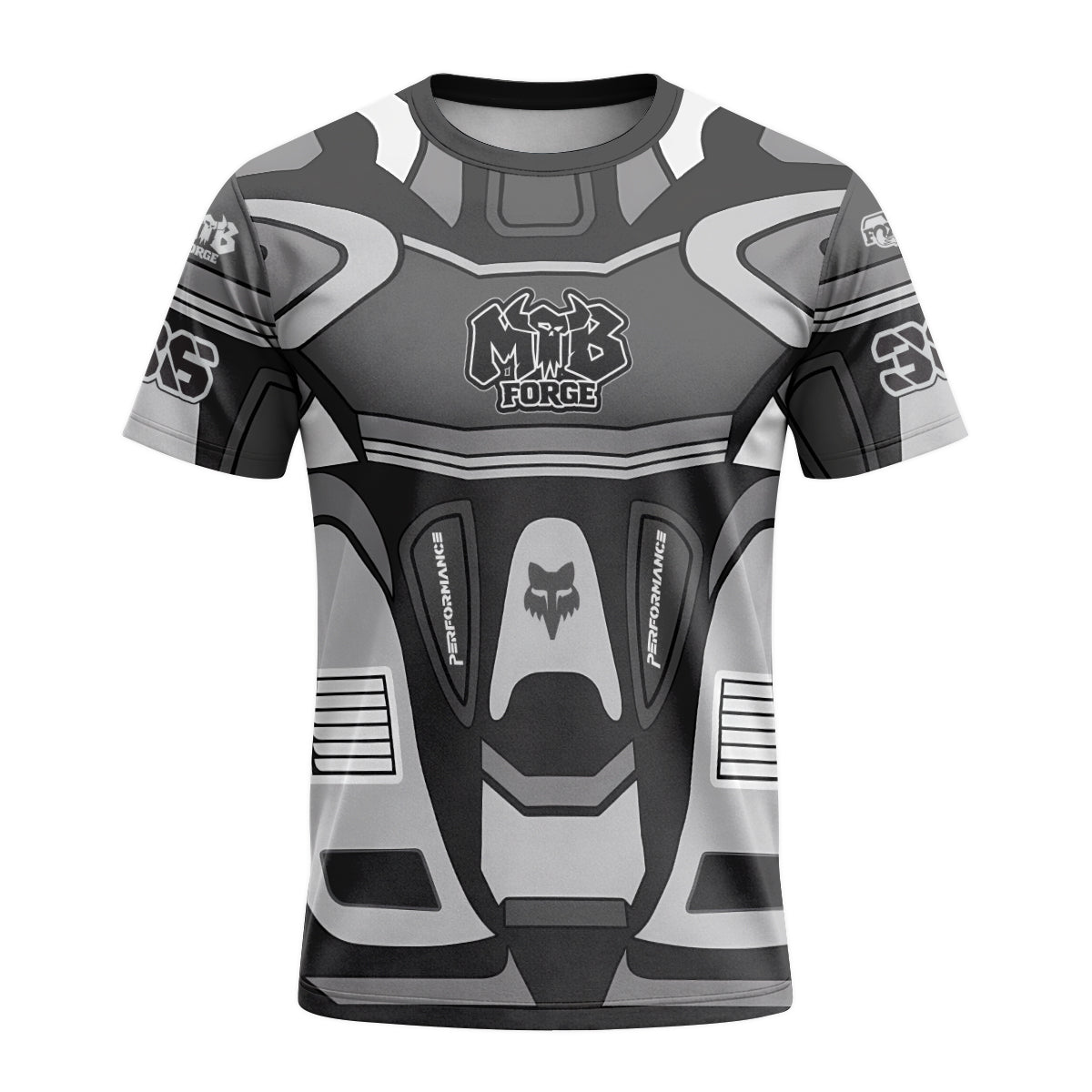 Fox 36 Gray Black Performance Short Sleeve Mountain Bike Jersey - front view mockup