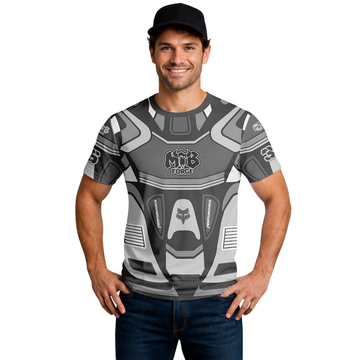 Fox 36 Gray Black Performance Short Sleeve Mountain Bike Jersey - lifestyle view