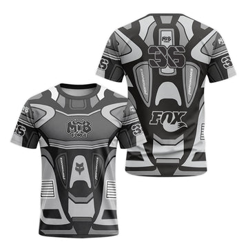 Fox 36 Gray Black Performance Short Sleeve Mountain Bike Jersey - front and back view