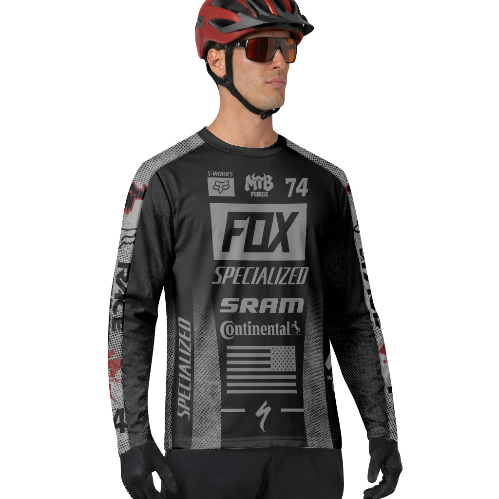 Fox 74 Specialized Black Gray Factory Long Sleeve Mountain Bike Jersey - lifestyle view