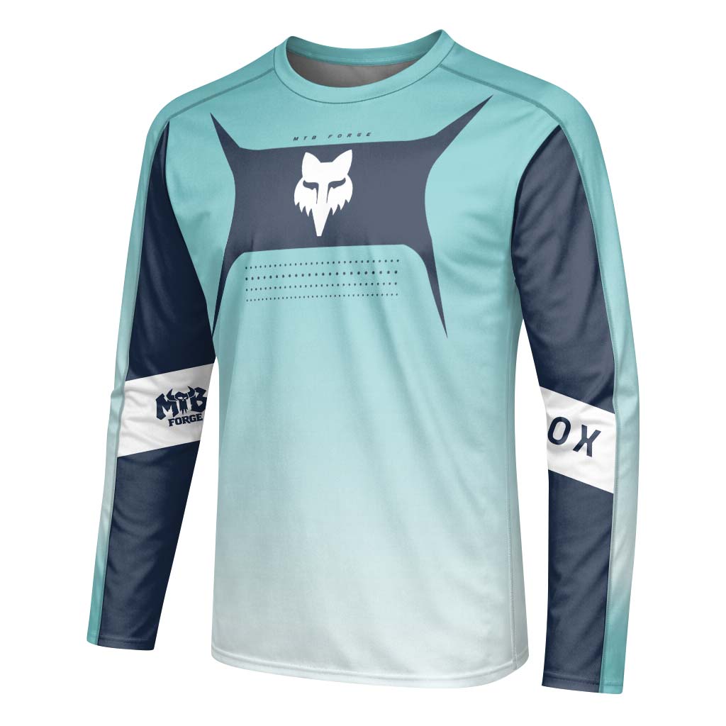 Fox Aqua Navy Gradient Long Sleeve Mountain Bike Jersey - left side mockup