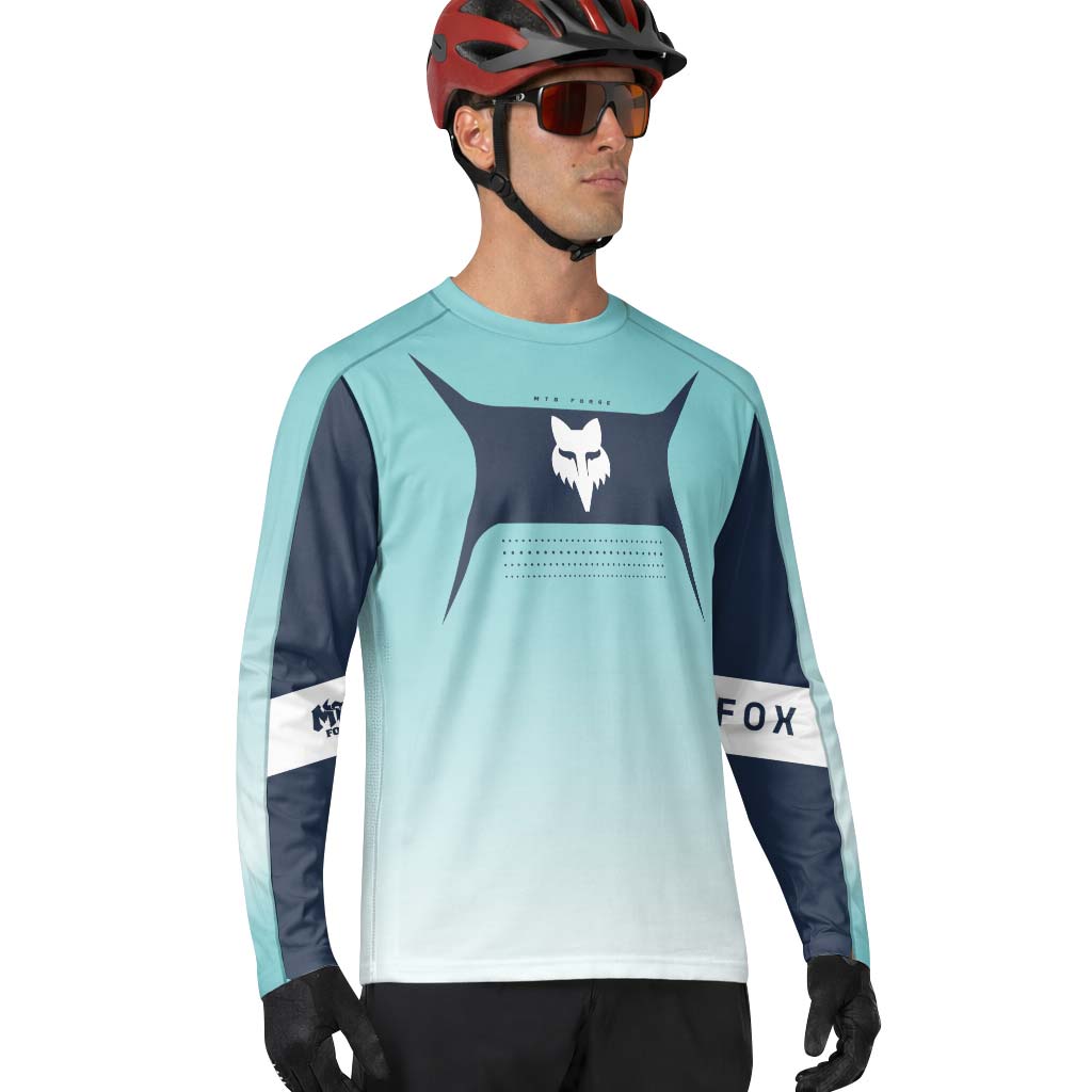 Fox Aqua Navy Gradient Long Sleeve Mountain Bike Jersey - lifestyle view