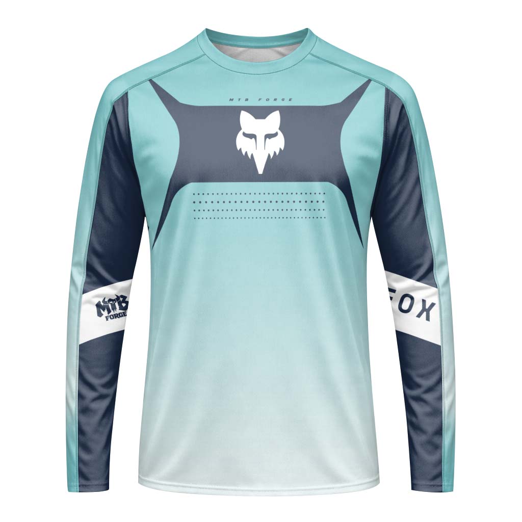 Fox Aqua Navy Gradient Long Sleeve Mountain Bike Jersey - front view mockup