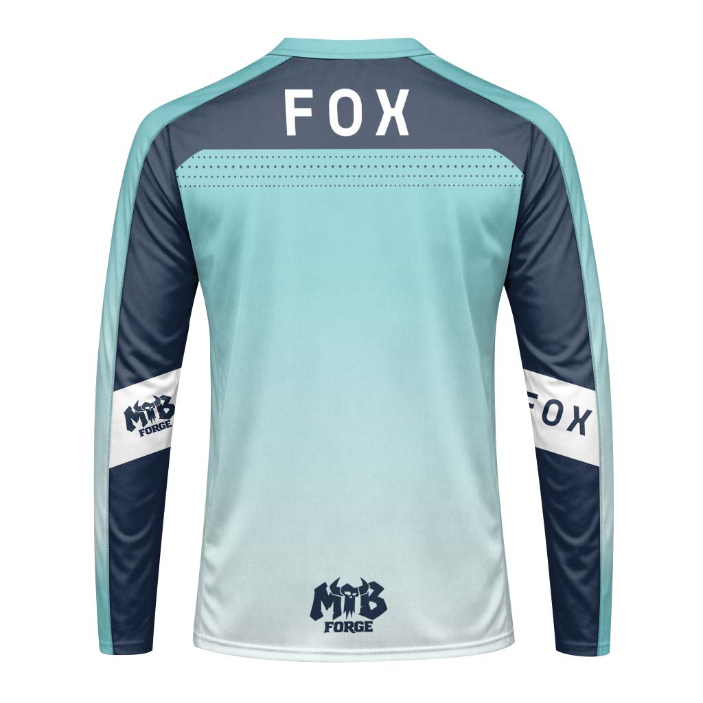 Fox Aqua Navy Gradient Long Sleeve Mountain Bike Jersey - back view mockup