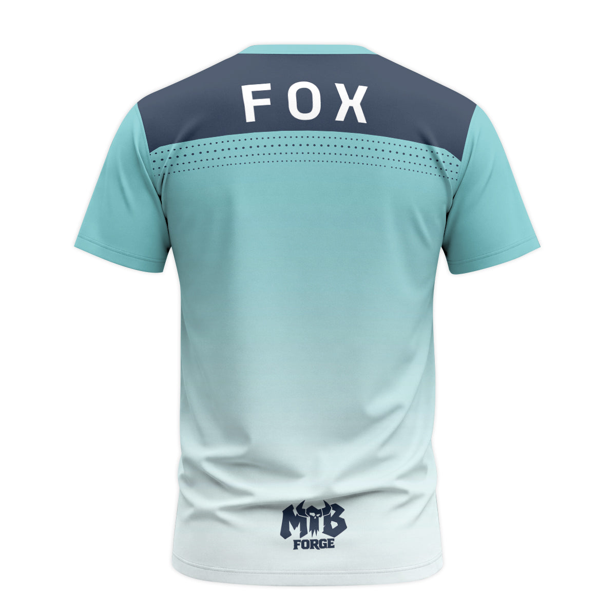 Fox Aqua Navy Gradient Short Sleeve Mountain Bike Jersey - back view mockup