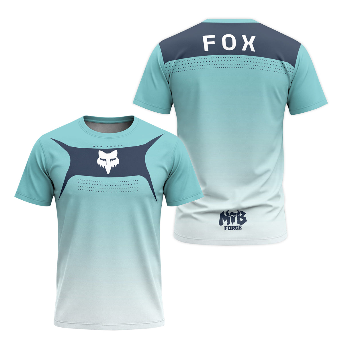 Fox Aqua Navy Gradient Short Sleeve Mountain Bike Jersey - front and back view