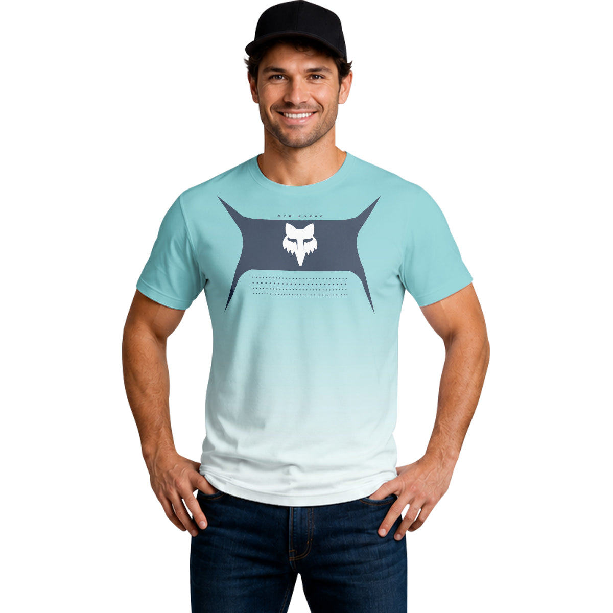 Fox Aqua Navy Gradient Short Sleeve Mountain Bike Jersey - lifestyle view